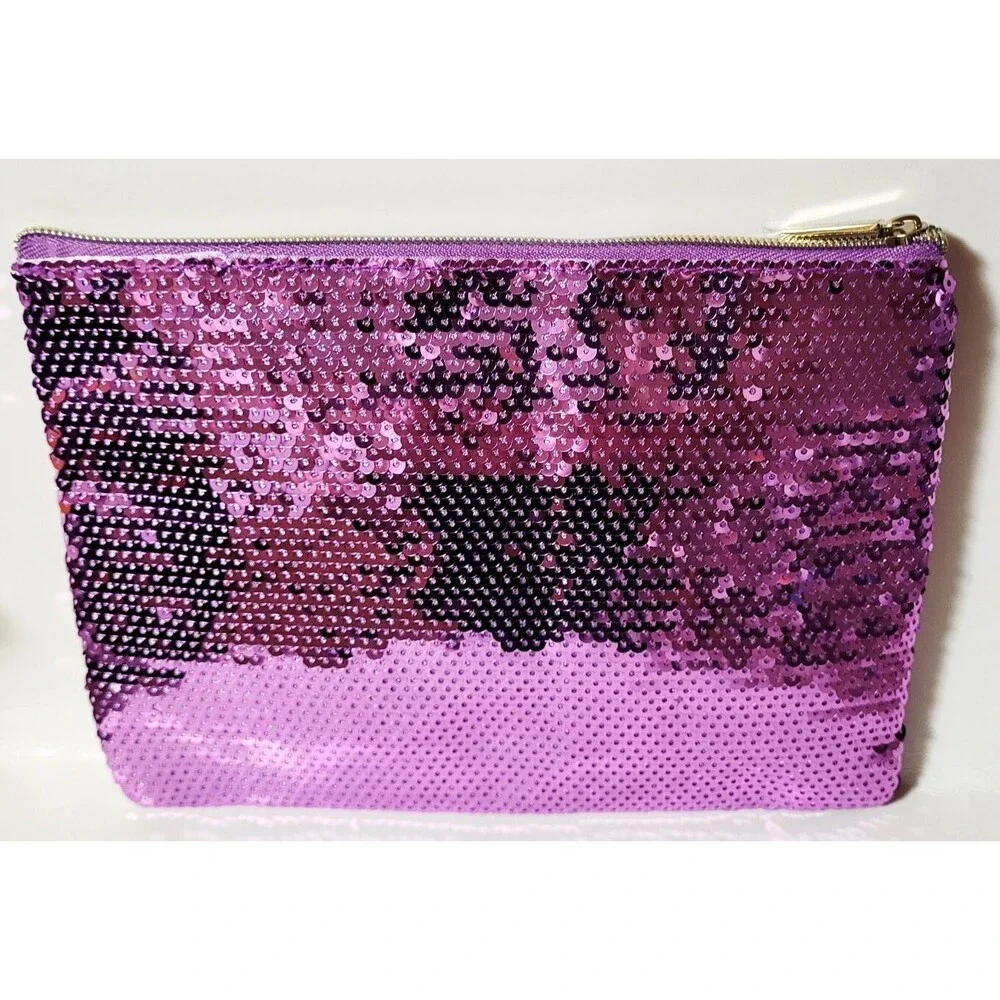 Tarte Pink Purple Sequined Pink Flamingo Makeup Cosmetic Toiletry Bag NEW